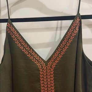 Express Olive Camisole with Red Embroidery